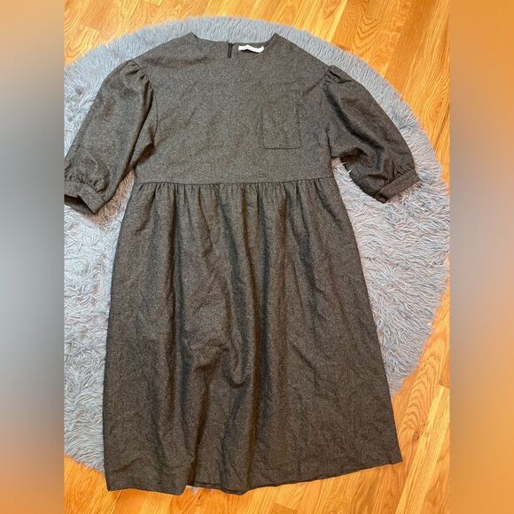 Deer And Flyer Modest Vintage Style Gray Wool Blend Midi Dress Size M - Picture 1 of 5